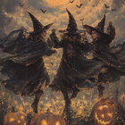 Halloween kolme noitaa tanssimassa - pikkukuva 1