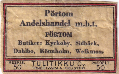 Pörtom, Andelshandel m.b.t, Tulitikku Oy.  s102