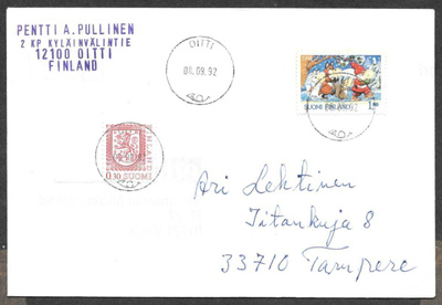 Postilähetys - Joulu 1991 (LAPE 1153) Oitti 8.9.1992