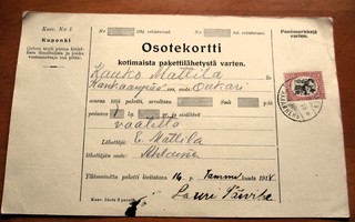 1918 Ahlainen osoitekortti Kankaanpäähän