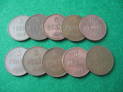 10 kpl 5 penniä - 1916