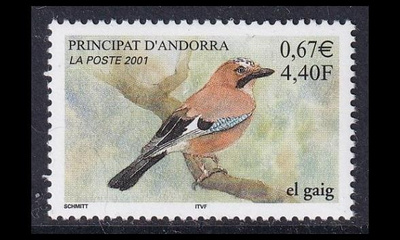 Andorra Fr 569 ** Lintu närhi (2001)