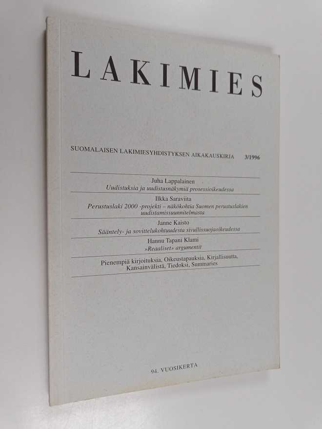 Lakimies 3/1996 : Suomalaisen lakimiesyhdistyksen aikakau...
