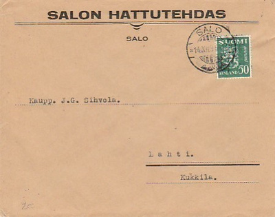 1935, Salon Hattutehdas kirje Lahteen