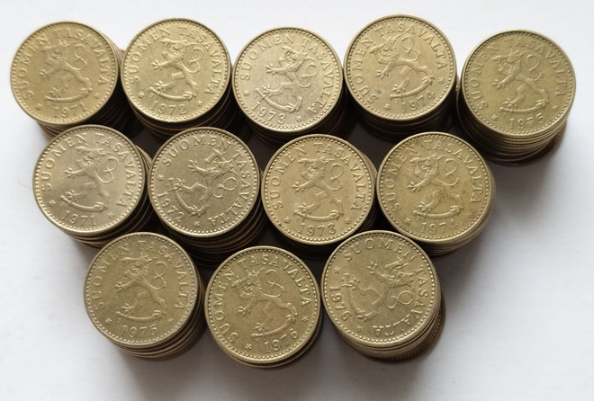 10 penniä, vuodet -71-76, yht 120 kpl, circ