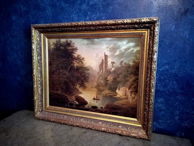 Sykähdyttävä maisemamaalaus ”Kalastajat”, 1800-luku