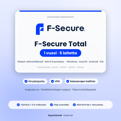 F-Secure Total 5 laitetta 1 vuosi – aktivointiavain