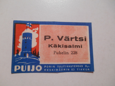 TT Etiketti Puijo P.Värtsi Käkisalmi