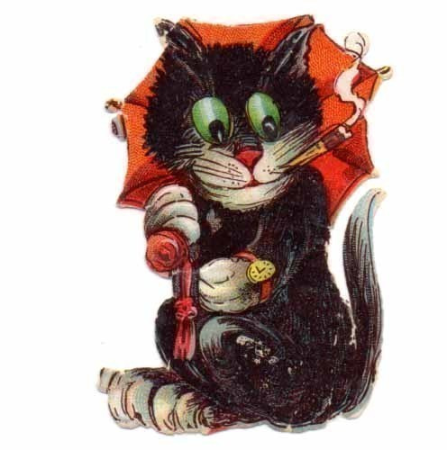 WANHA / Humoristinen kissa polttaa tupakkaa. 1900-l.