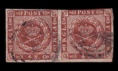 Tanska 9 o 4 Sk pari vesil. iso kruunu (1858)