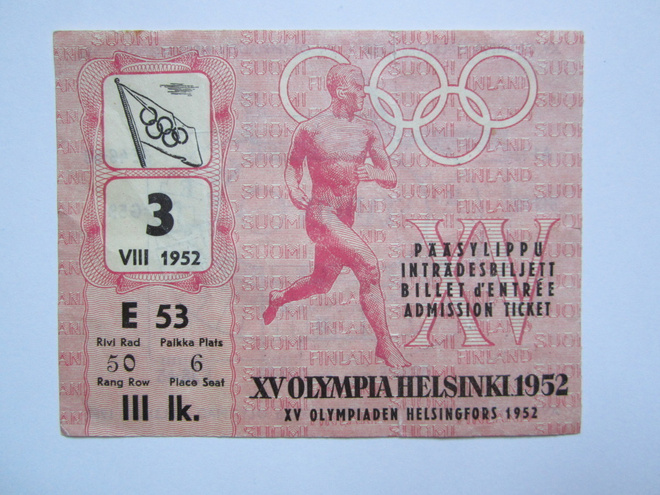 1952 HELSINGIN OLYMPIALAISET PÄÄSYLIPPU