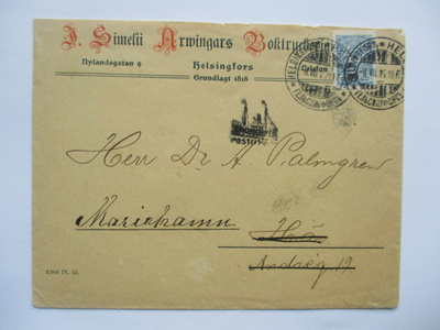 1911 Laivapostikuori Maarianhaminaan