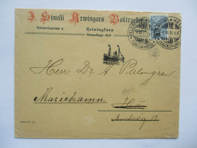 1911 Laivapostikuori Maarianhaminaan