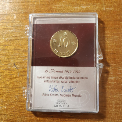 10 penniä 1919-1940 24 karaatin kullattu kolikko