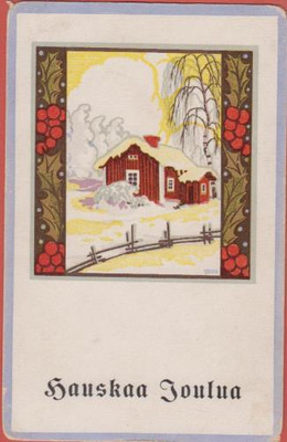 Franz John Punainen tupa talvimaisemassa
