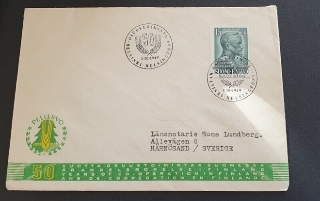 FDC Suomi  1949 osuustoiminta, EL , Ruotsiin