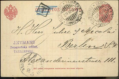 1901 10p ehiökortti Saksaan, T-leima mitätöity
