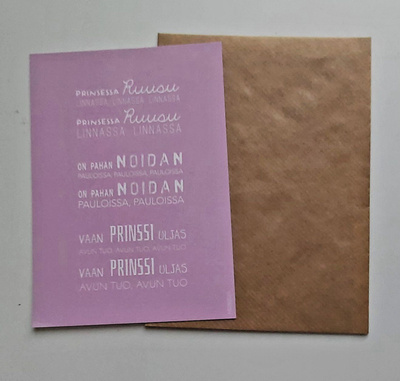 "Prinsessa Ruusu"-KULKEMATON POSTIKORTTI+kuori