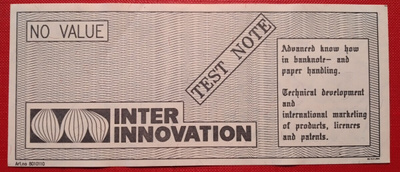 INTER INNOVATIONS TEST BANKNOTE WITH SWEDEN 5 kr 1965-81 UNC