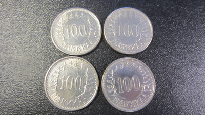 100 markkaa 1956-1958, 4 kpl