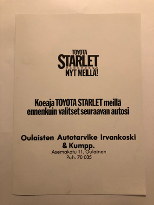 Myyntiesite - Toyota Starlet - 9/1978