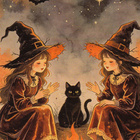 Halloween noitatytöt nuotion ääressä - pikkukuva 1