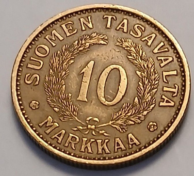 Alumiinipronssi 10 markkaa vuodelta 1934.
