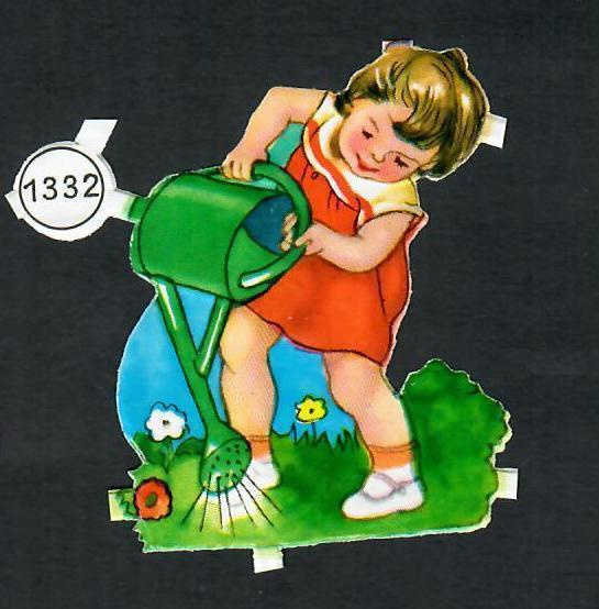 PZB 1332 - Pieni tyttö kastelee kukkia