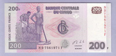 Kongo Congo DR 200 Francs v.2013 UNC P-99b