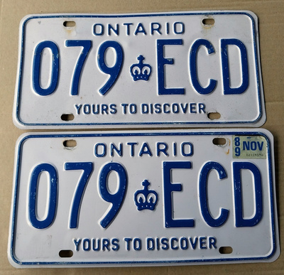ONTARIO rekisterikilpipari 1989 verotarra