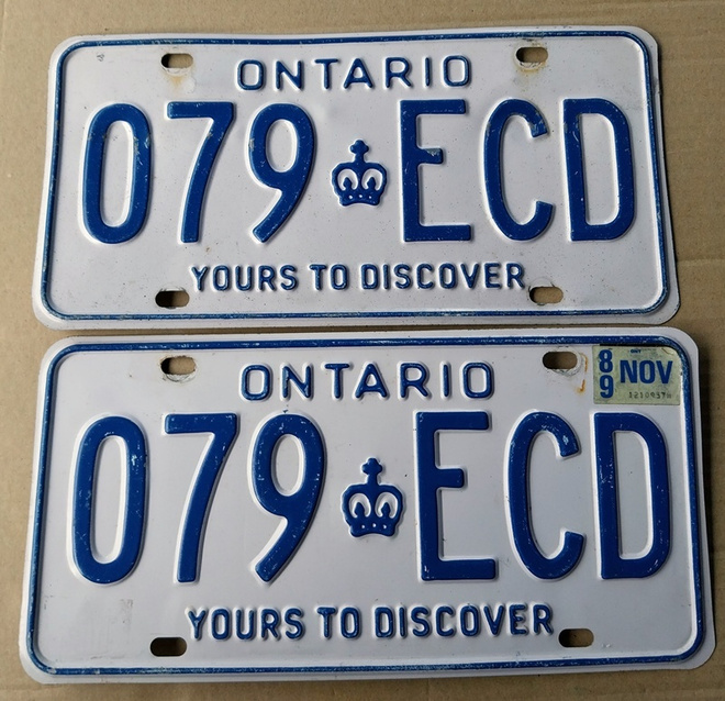 ONTARIO rekisterikilpipari 1989 verotarra