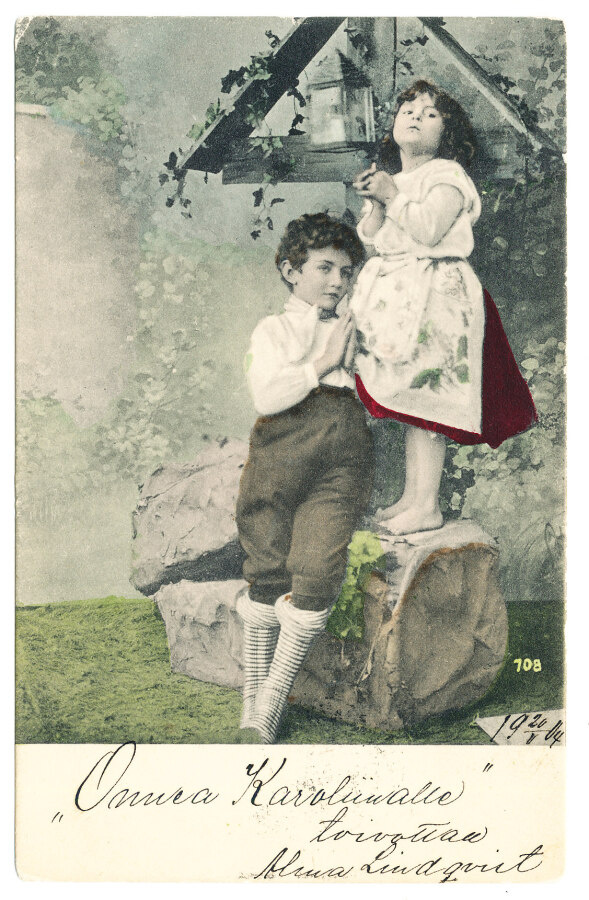 Tyttö ja poika - Carte Postale, kulk. 1904