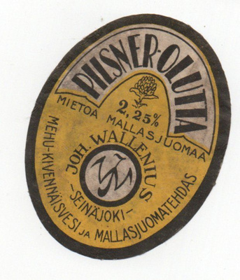 JOH: WALLENIUS SEINÄJOKI. PILSNER OLUTTA. Etiketti