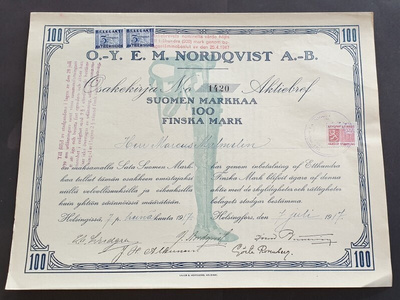 osakekirja EM Nordqvist Helsinki 1917, lääkintä