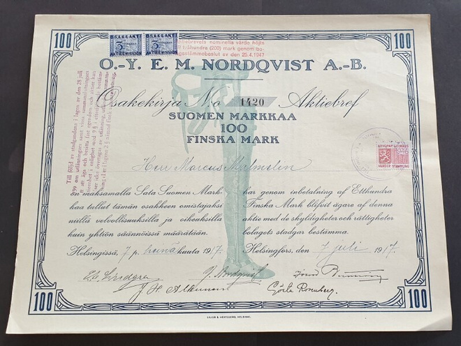 osakekirja EM Nordqvist Helsinki 1917,  lääkintä