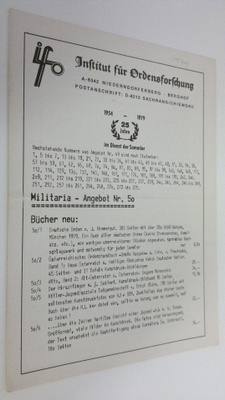 Institut fur Ordensforschung : Militaria-Angebot Nr. 50