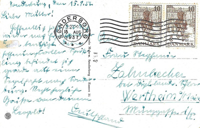 SÖNDERBORG 15 AUG 1937 KORTTI SÖNDERBORG CHR. X BRO SAKSAAN
