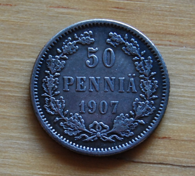 50 penniä 1907 Nikolai II, Hopea