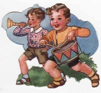 PZB 1283 / Rumpua soittava poika ja torvensoittaja. 1950-l.