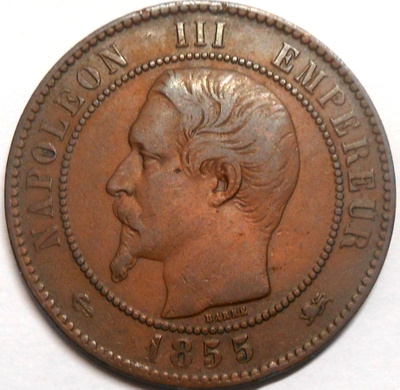 Ranska. 10 centimes 1855D.