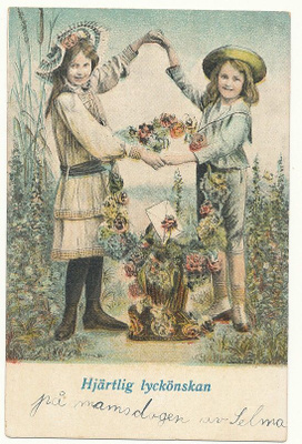 Tyttö ja poika - vanha Carte Postale