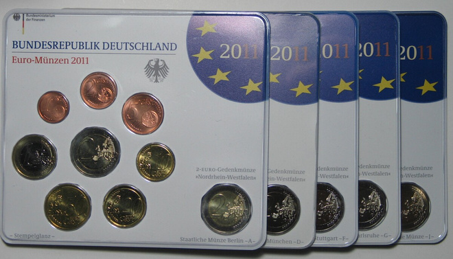 2011 BU setit- Saksa kaikki 5 rahapajaa sisältää juhlaraha
