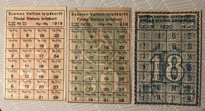 Suomen Valtion leipäkortit 3kpl