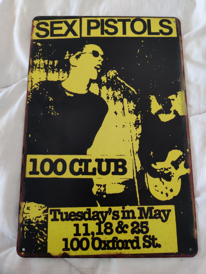 Sex Pistols – 100 Club (1976) Vintage-tyylinen peltikyltti