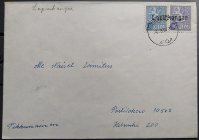 Pp-leima LAPINKANGAS / Oulu kirjeellä 1967