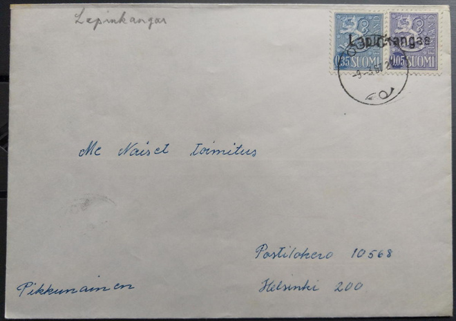 Pp-leima LAPINKANGAS / Oulu kirjeellä 1967