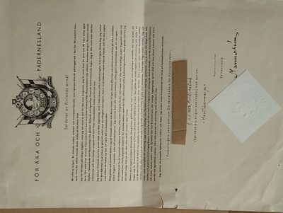 Ruotsinkielinen Luovutuskirja Talvisodan muistomitali.
