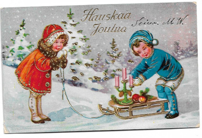 Lapset ja talviset leikit, kultakoristeet, kulkenut ?