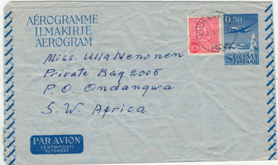1973 ilmakirje lisämerkillä Lounais-Afrikkaan
