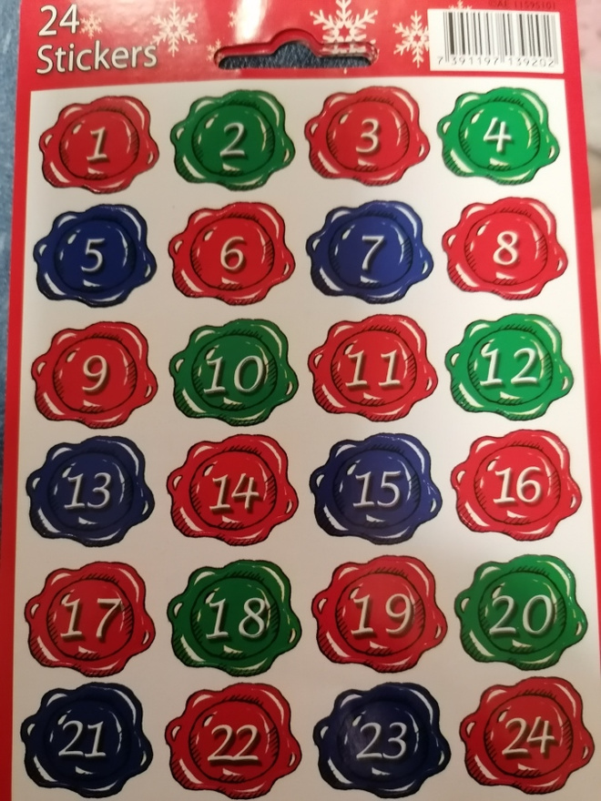 Numerotarrat joulu 1-24 joulukalenteriin